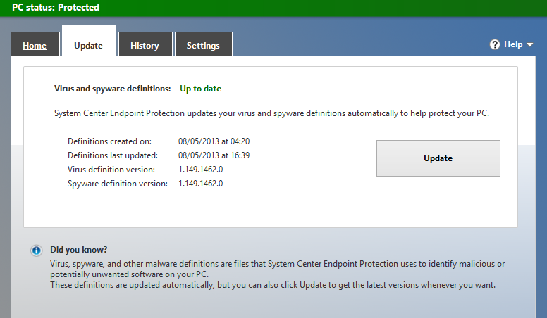  security software. Click the Update tab. Click the Update button