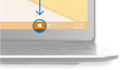 Esquina inferior derecha del escritorio de un equipo con icono de notificación de la llegada de Windows.