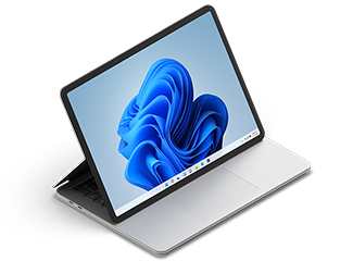 عرض ثلاثة أرباع للكمبيوتر المحمول Surface Laptop Studio في وضع الاستوديو.