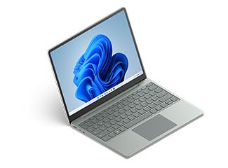 Eine Dreiviertelansicht eines Surface Laptop Go 2 in Salbei.