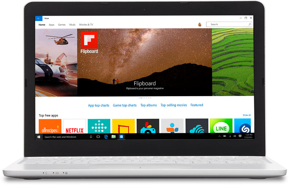 Laptop with the Windows Store on the screen