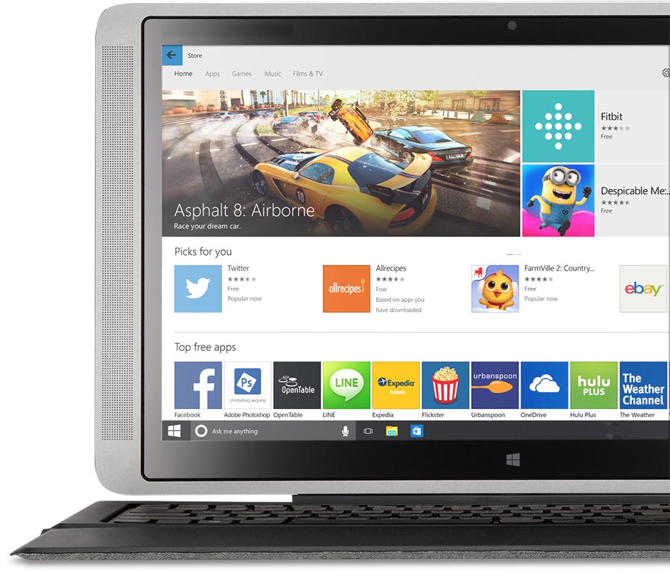 Laptop with the Windows Store on the screen