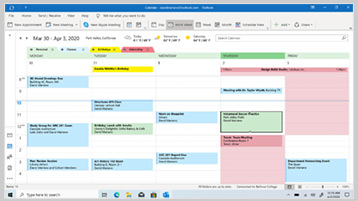 Outlook calendar displayed on screen