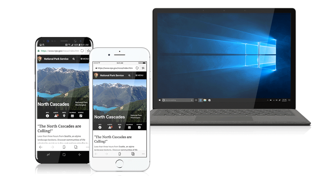 iPhone and Android phone with Edge screens showing the continue on a PC functionality