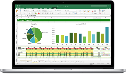 A laptop showing an Excel spreadsheet with two charts illustrating data patterns.