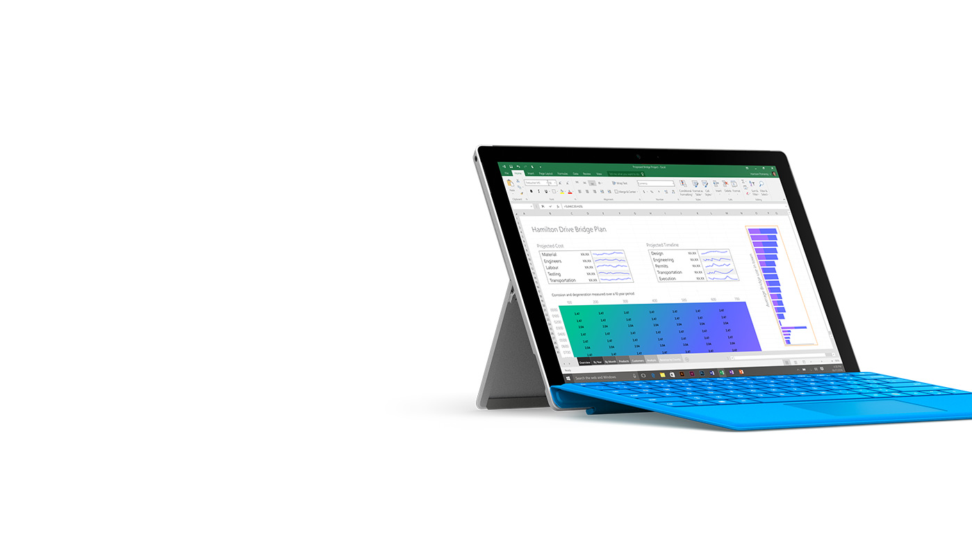 Surface Pro 4 with Excel open on the screen 