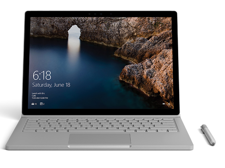 Surface Book facing front with image of an iceberg open in Photoshop