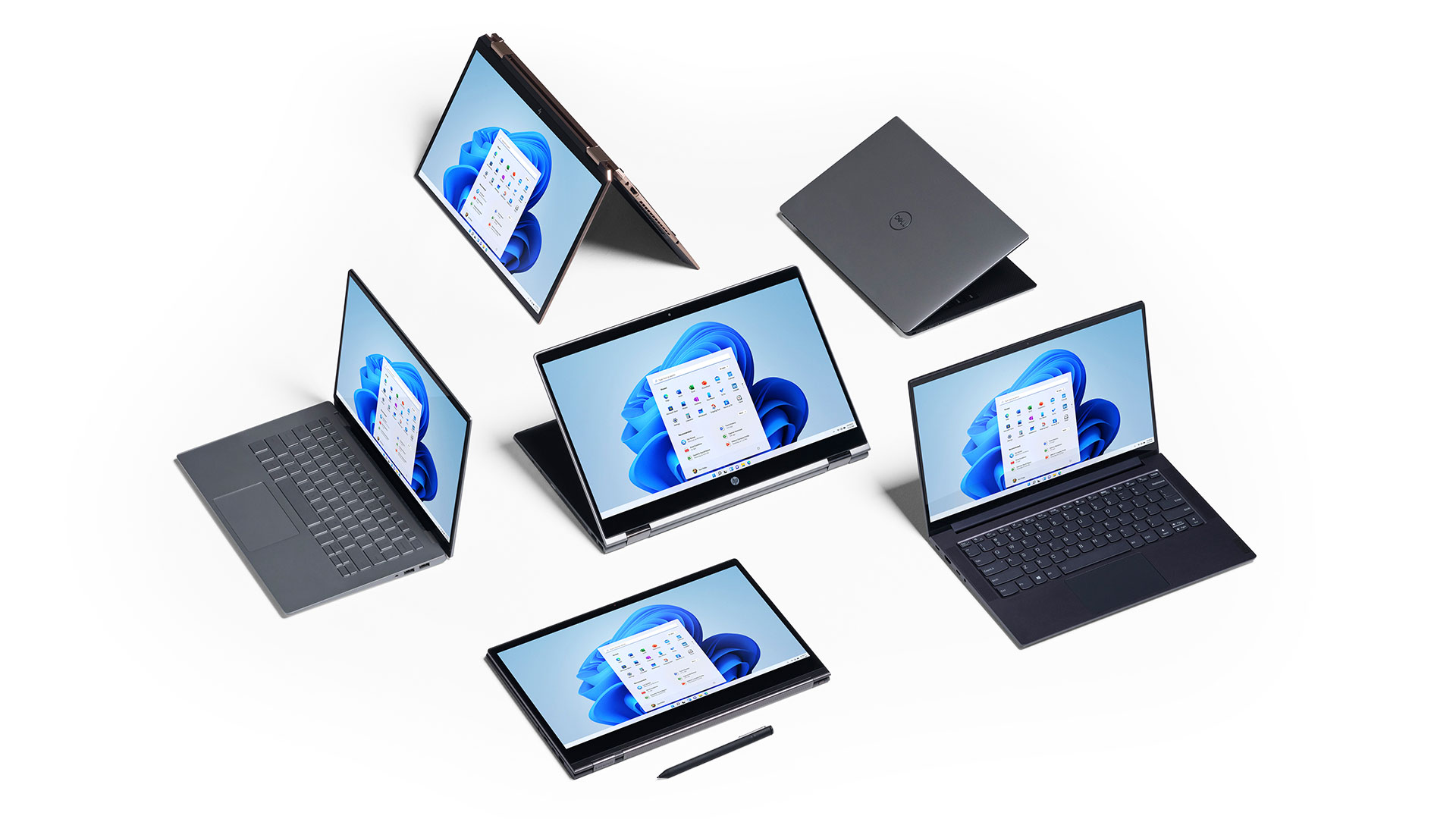 Una variedad de 6 computadoras Windows 11