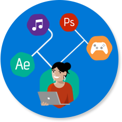 Icono de respuesta de cargas de trabajo gráficas o de vídeo intensivas: programas como Adobe Premiere Pro, Drawboard, AutoDesk AutoCAD o SolidWorks