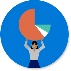 Icono de trabajo con una mujer y un gráfico circular
