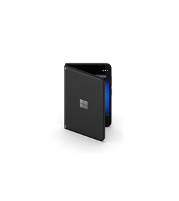 Surface Duo 2 montré en position légèrement ouverte en vue trois quarts de couleur noire.