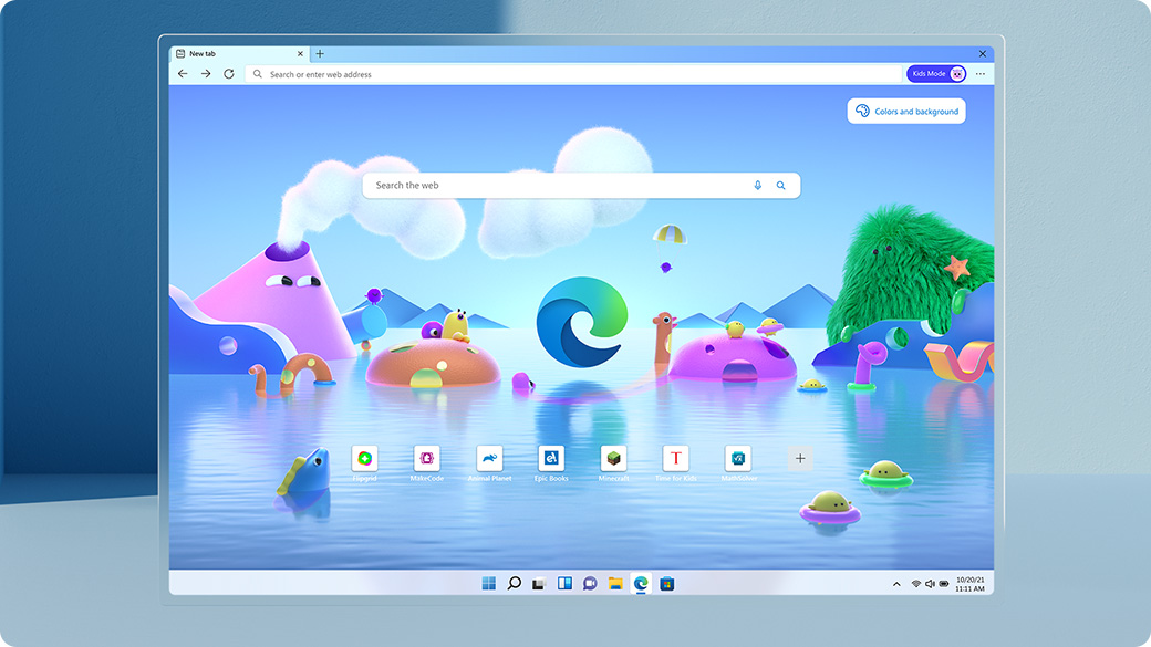 Schermata di Microsoft Edge in modalità Bambini