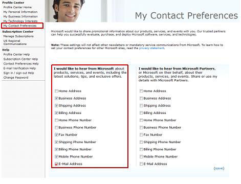 My Contact Preferences screenshot