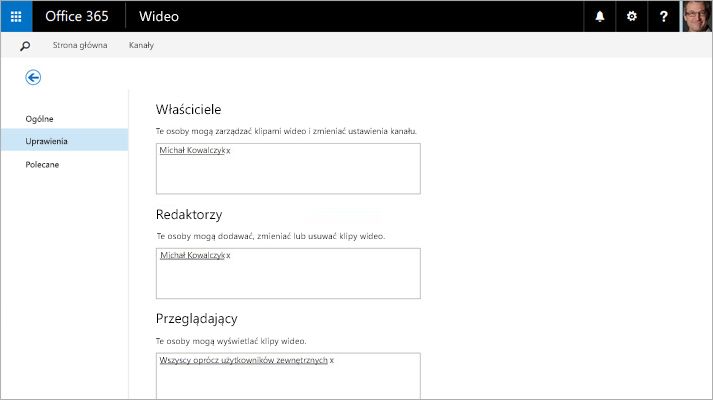 Zrzut ekranu strony Zarządzanie portalem wideo w portalu Wideo w usłudze Office 365.